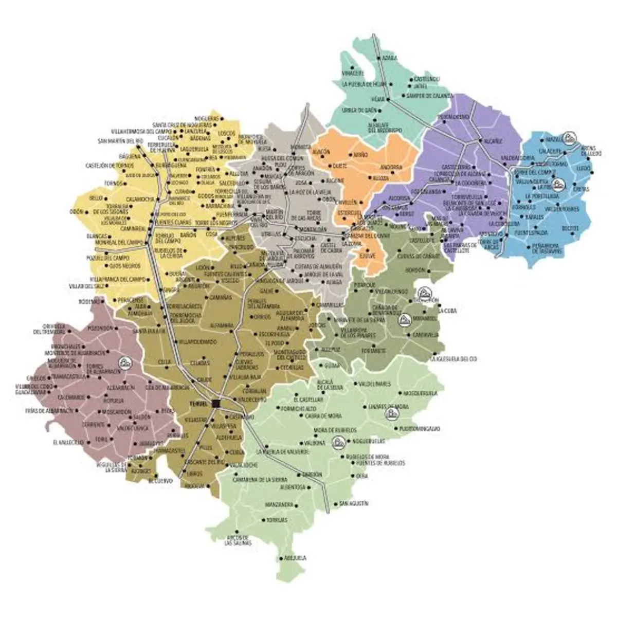 Mapa de las 10 comarcas de Teruel